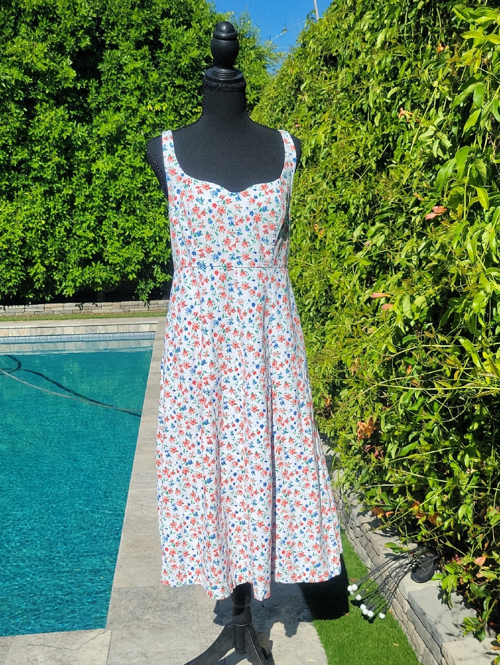 Red White & Blue Floral Print Sundress Summer Dress Patriotic Americana M